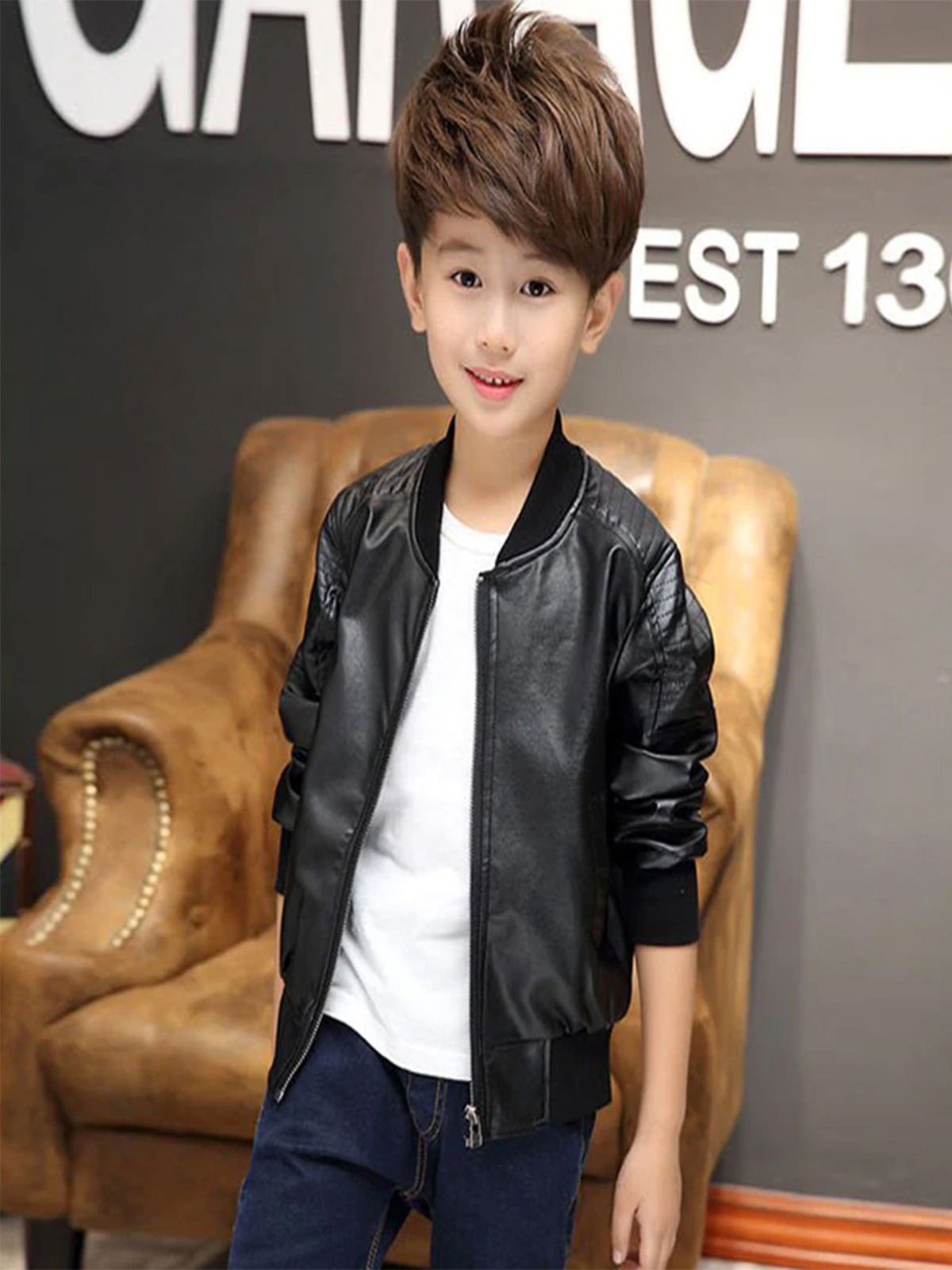 Children’s Fashion Outerwear Boy Leather Jacket – Bay Perfect