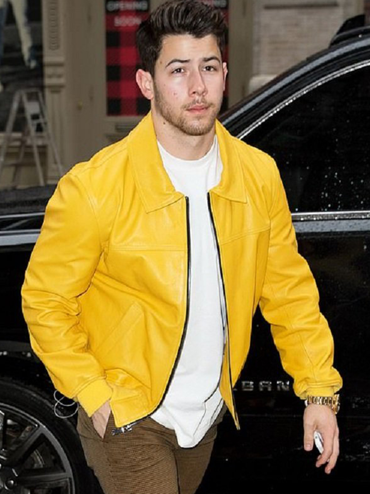 Nick Jonas Yellow Leather Jacket Bay Perfect 