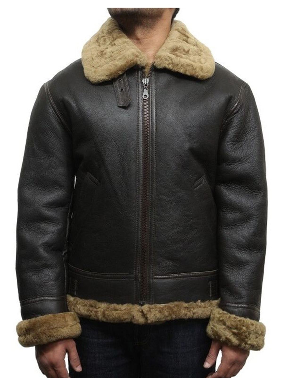 Real Shearling Sheepskin Flaying Black Leather Jacket – Bay Perfect