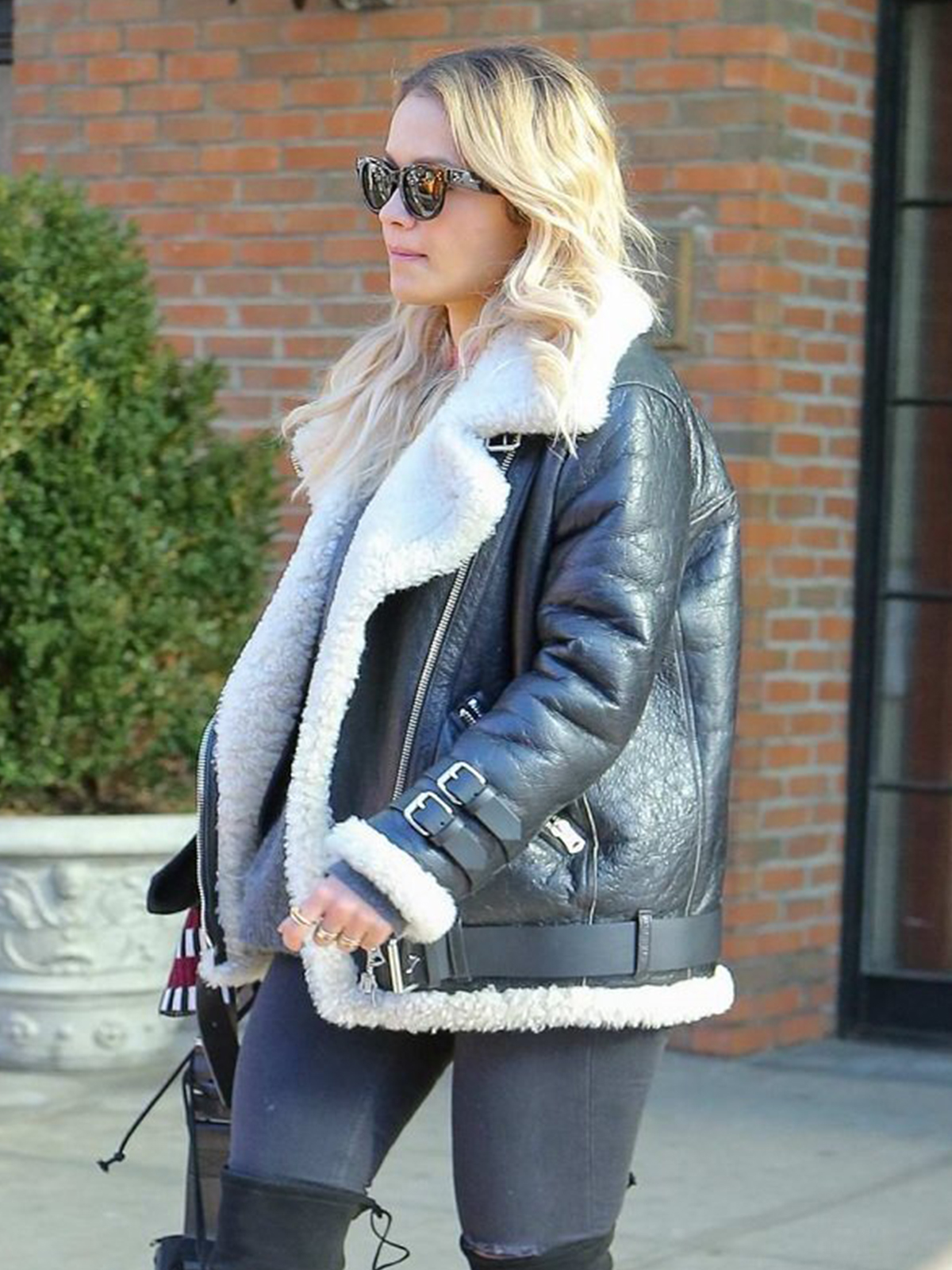 Rita Ora Moto Shearling Black Leather Jacket – Bay Perfect