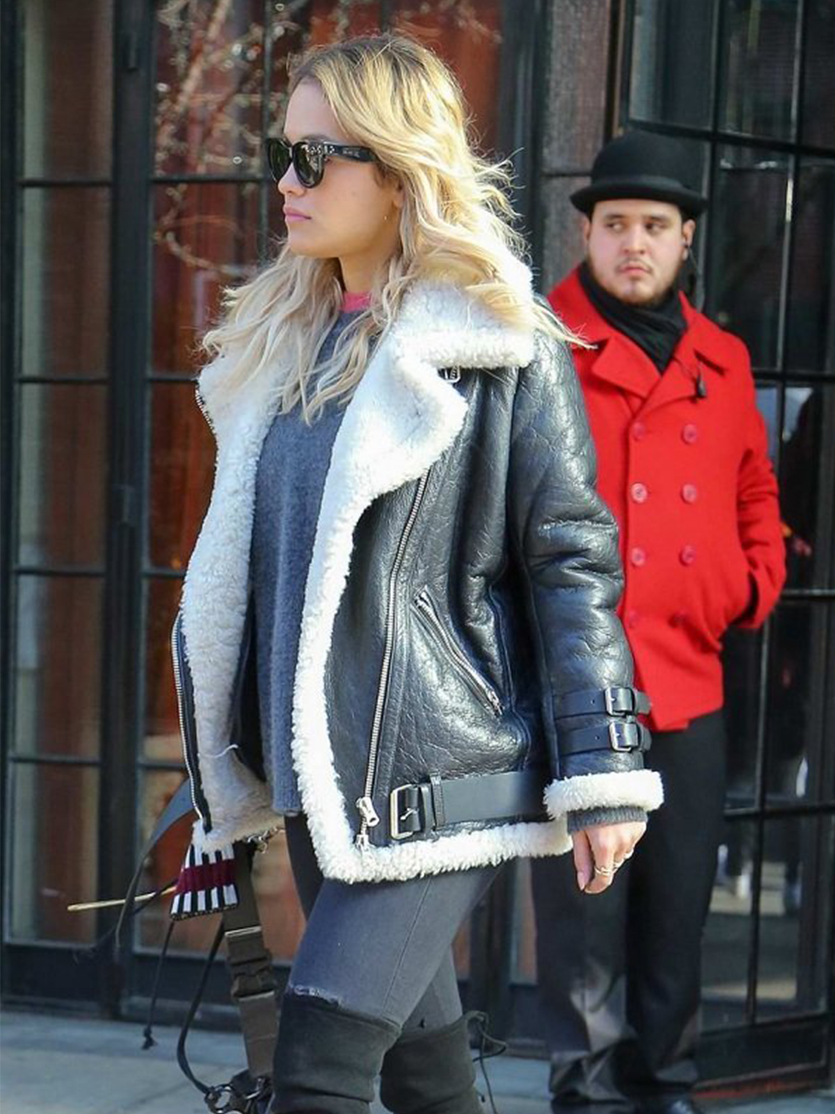 Rita Ora Moto Shearling Black Leather Jacket – Bay Perfect