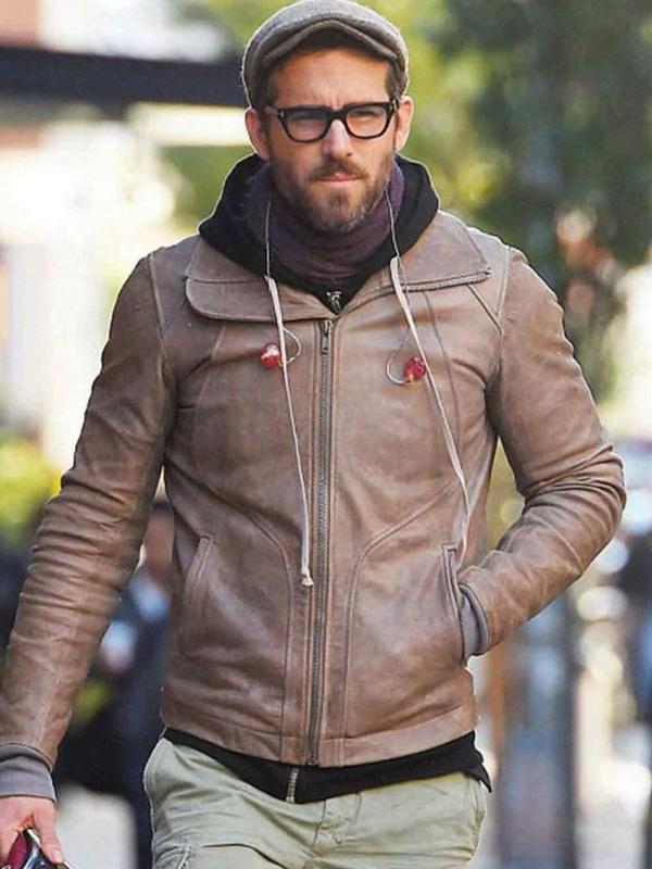 Ryan Reynolds Motorcycle Brown Leather Jacket Bay Perfect 