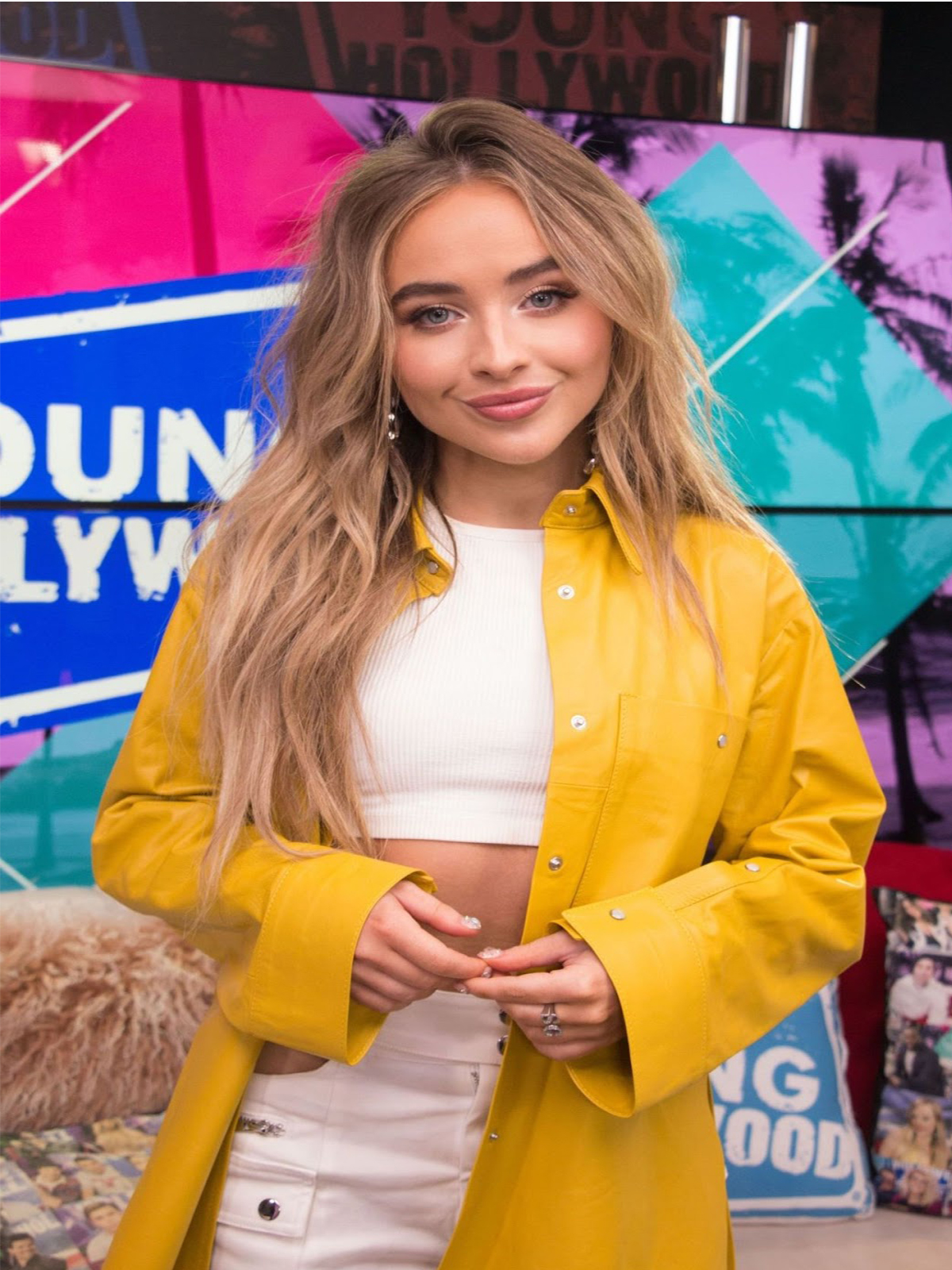 Sabrina Carpenter Women’s Casual Bright Yellow Leather Coat – Bay Perfect