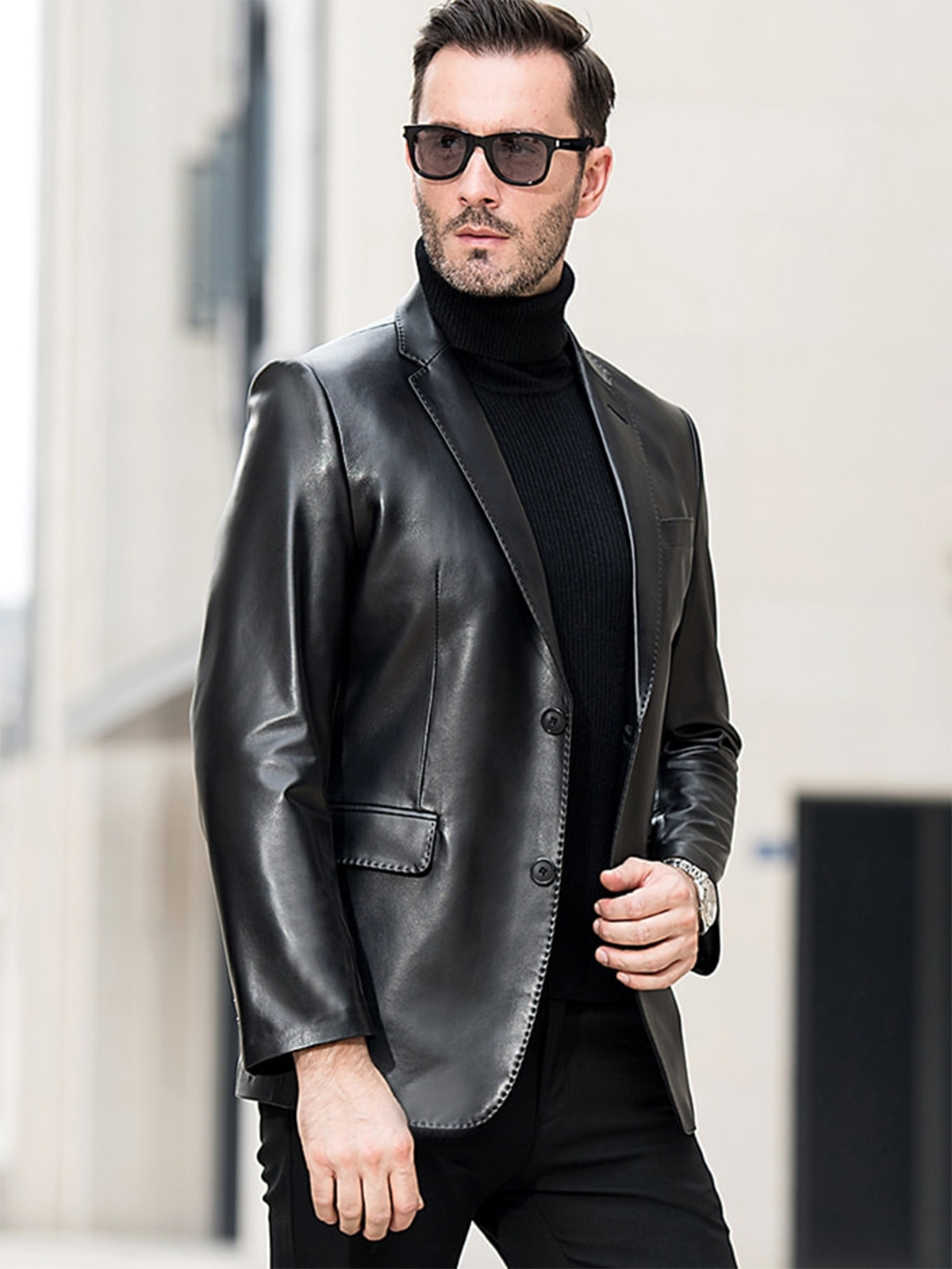 Shiny Mens Black Leather Blazer Jacket – Bay Perfect