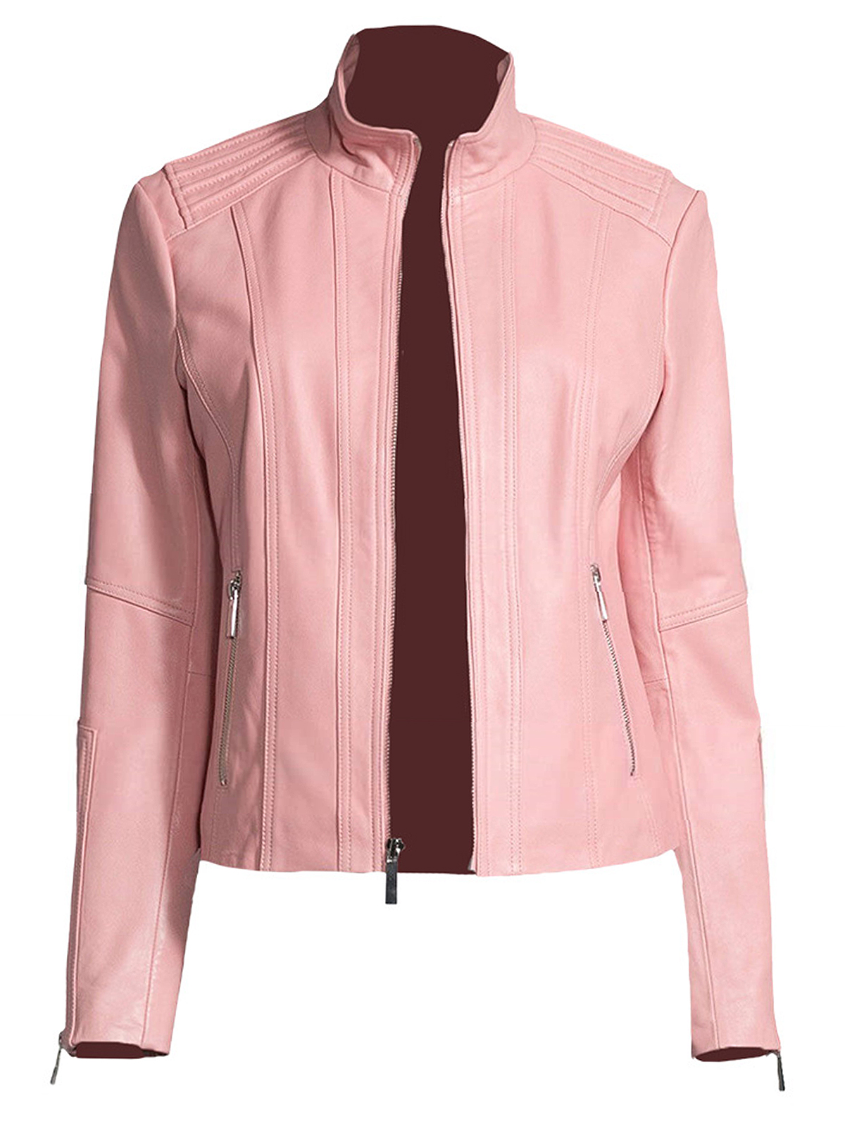 Women’s New Style Casual Pink Leather Jacket – Bay Perfect