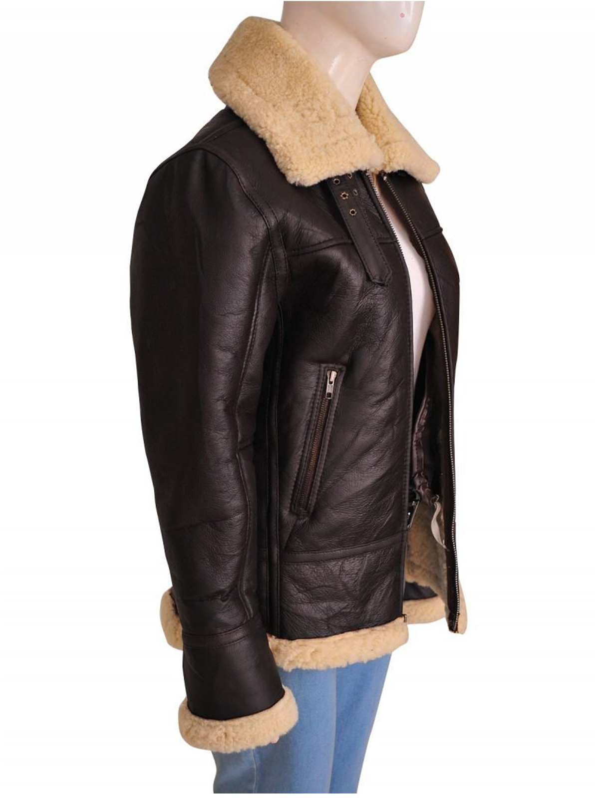 Women B3 Shearling Aviator Bomber Leather Jacket Bay Perfect 6176