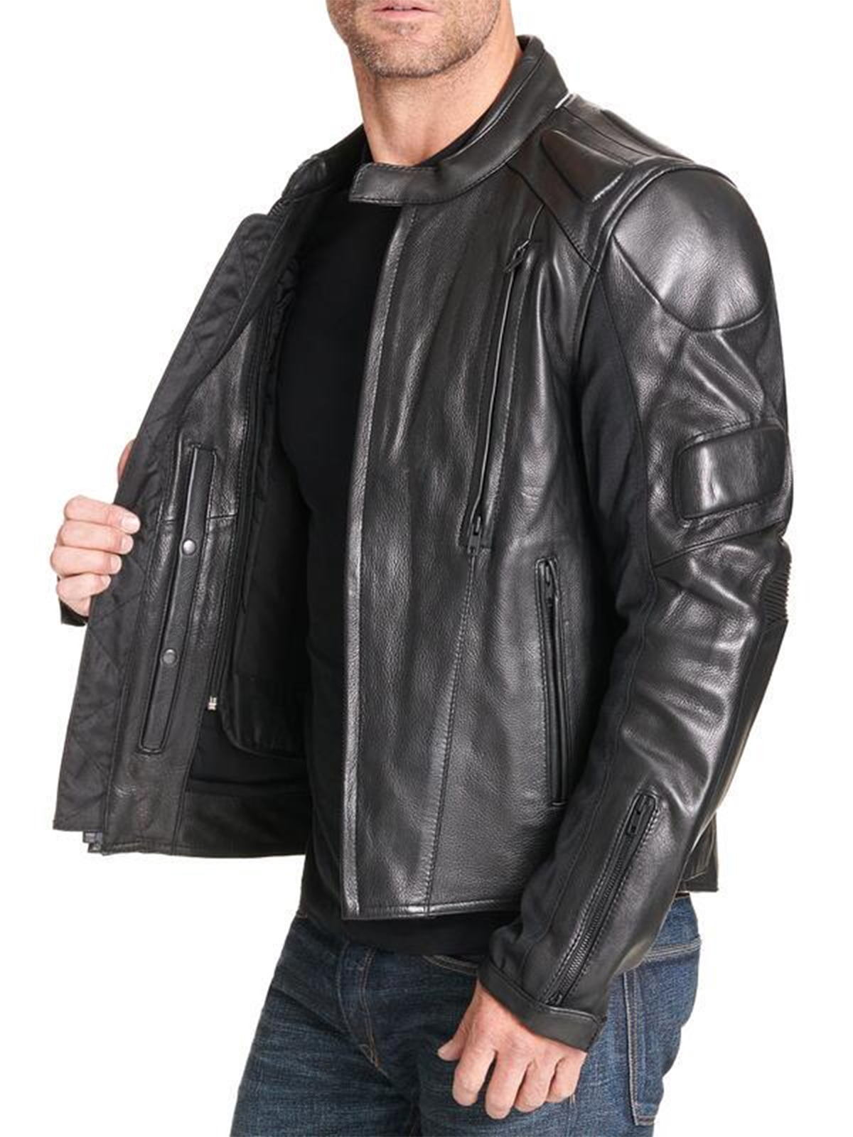 Men’s Padded Motorcycle Leather Jacket – Bay Perfect